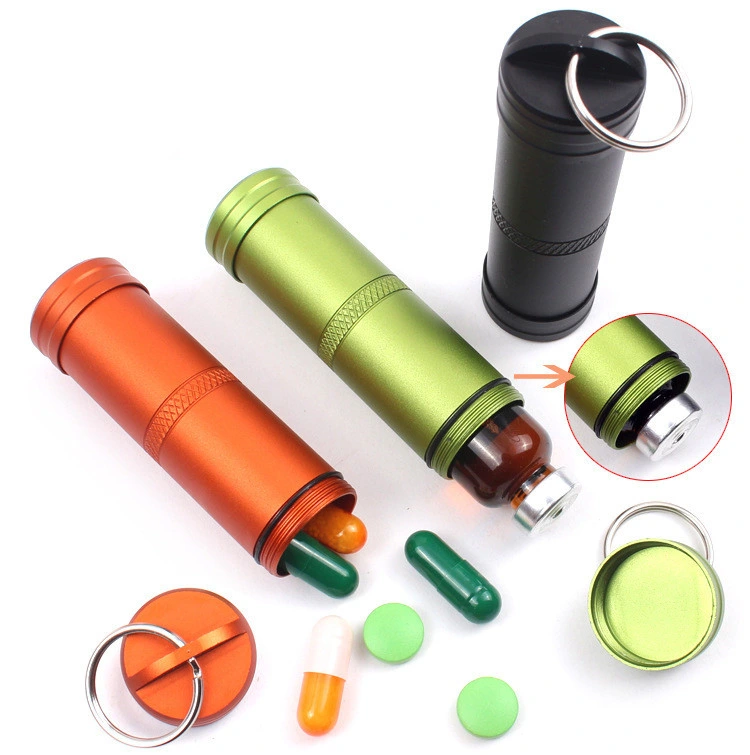 Aluminum Waterproof Pill Medicine Bottle Ootdoor EDC Keychain Tool Pendant Small Waterproof Container Box Case Tank Storage Jar Storage Jars Smoke Jar Storage