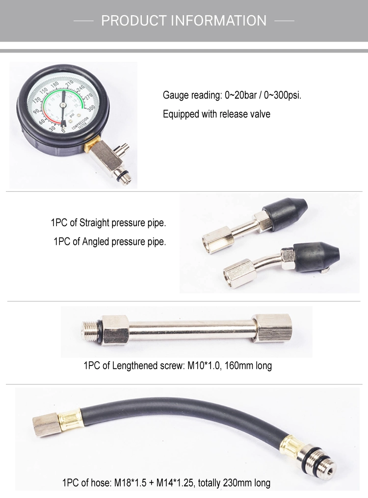 Workshop Tool Quick Cylinder Pressure Meter Compression Tester Kit Petrol Engine Pressure Gauge