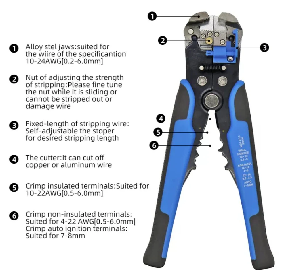 Self-Adjusting Insulation Pliers Wire Stripper 0.2-6mm2 Cable Stripper Hand Tools