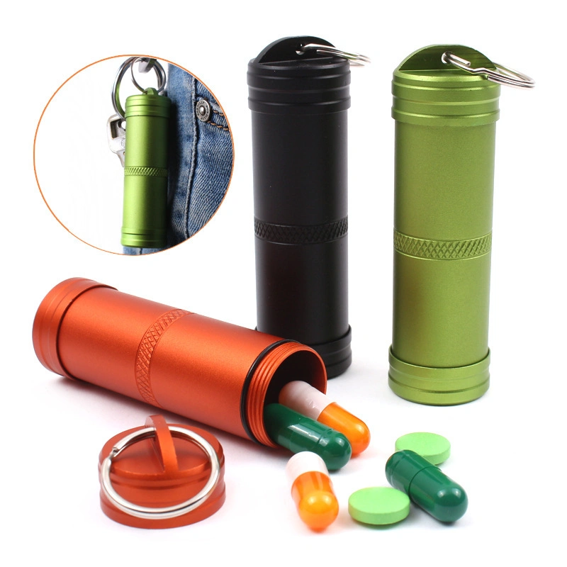 Aluminum Waterproof Pill Medicine Bottle Ootdoor EDC Keychain Tool Pendant Small Waterproof Container Box Case Tank Storage Jar Storage Jars Smoke Jar Storage