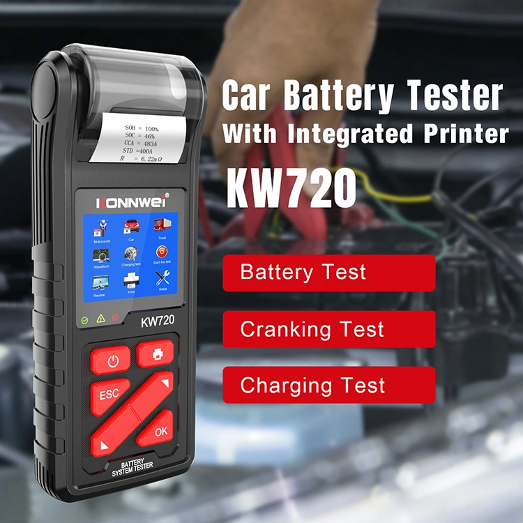 Vehicle Repair Equipment New Arrival Kw720 Konnwei Truck Battery Tester with Printer/Auto Lift/Wheel Balancer/Scissor Car Lift/Automotive Diagnostic Tool